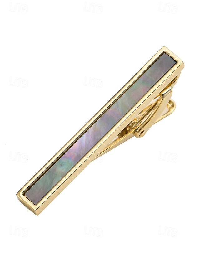 clip inlaid tie brass with of Men's pearl mother and