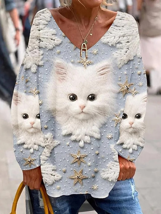 Women's T Shirt Print Graphic Animal Cat Elegant Vintage