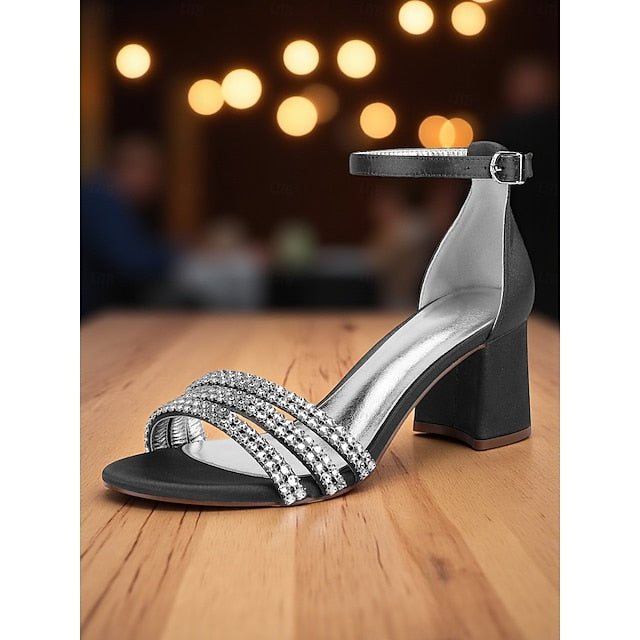 Rhinestone Satin Women's Purple Heel with Block Sandals