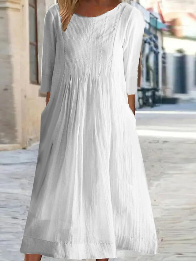 Women's White Pink Purple Summer Spring Midi Dress White