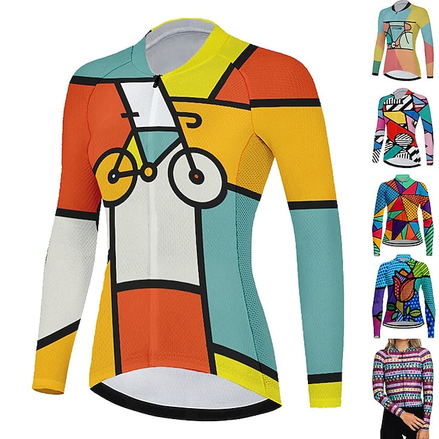 Women's Cycling Jersey Geometric Geometry Funny Long Sleeve