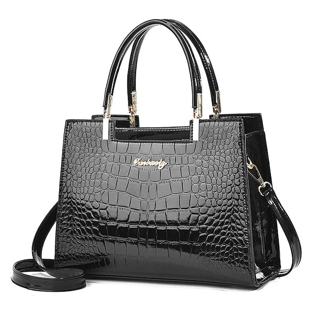 Sac à main élégant en cuir pour femme à motif crocodile noir |