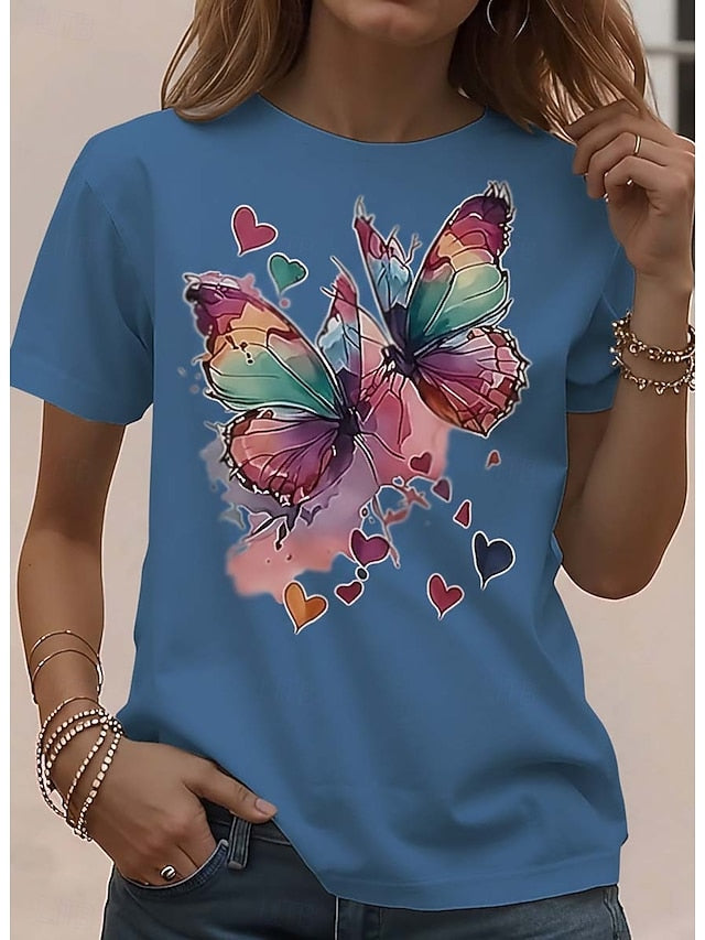 Women's T Shirt Print Graphic Animal Butterfly Vintage