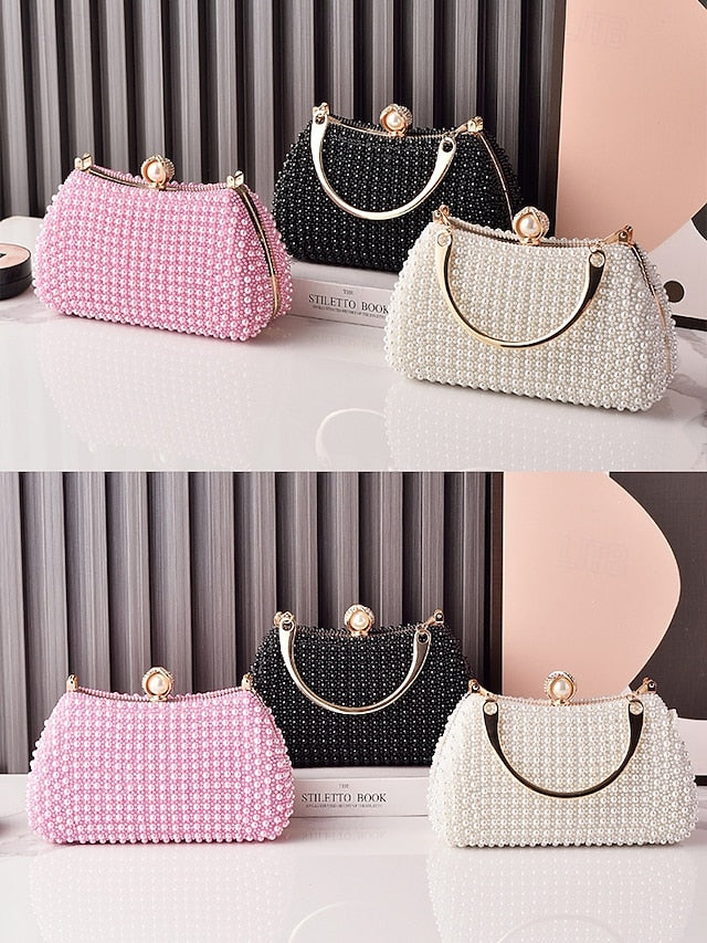 Clutch Beaded Gold Pearl Handle Women's with Bag Evening