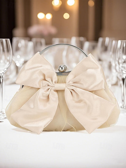 Evening Elegant Bow Women's Pearl – Clutch Bag Satin