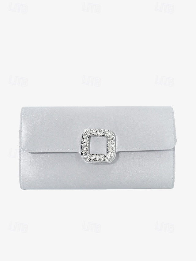 with Women's Satin - Rhinestone Elegant Clutch White Buckle