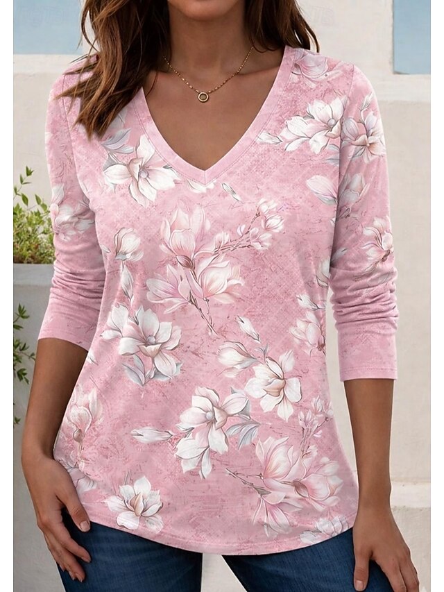 Women's T Shirt Print Floral Graphic Gradient Elegant