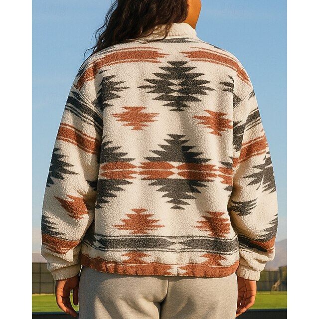 Women's Fleece Sweatshirt Casual Tops Boho Quarter Zipper