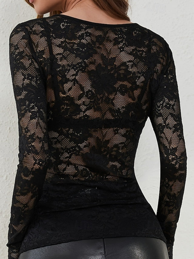 Women's Blouse Lace Tops Lace Floral Plain Stylish Sexy