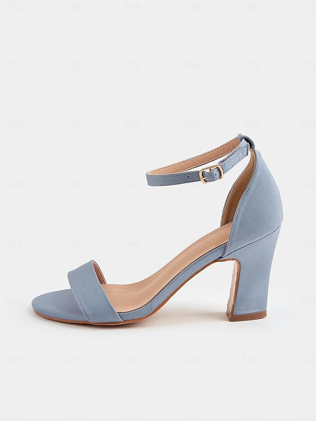 Women's Open Strap Toe Blue Ankle Light High Sandals - Heel
