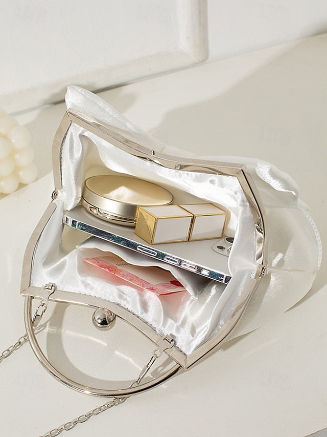 Evening Elegant Bow Women's Pearl – Clutch Bag Satin