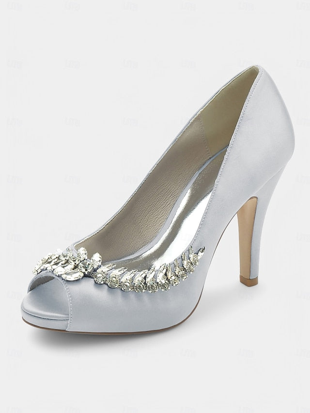 Peep-Toe with Crystal – Satin Embellishment Blue Luxury Heels