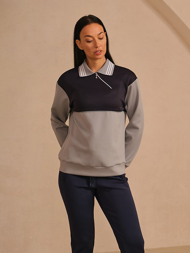 Women's Golf Pullover Sweatshirt Dark Grey Long Sleeve Top