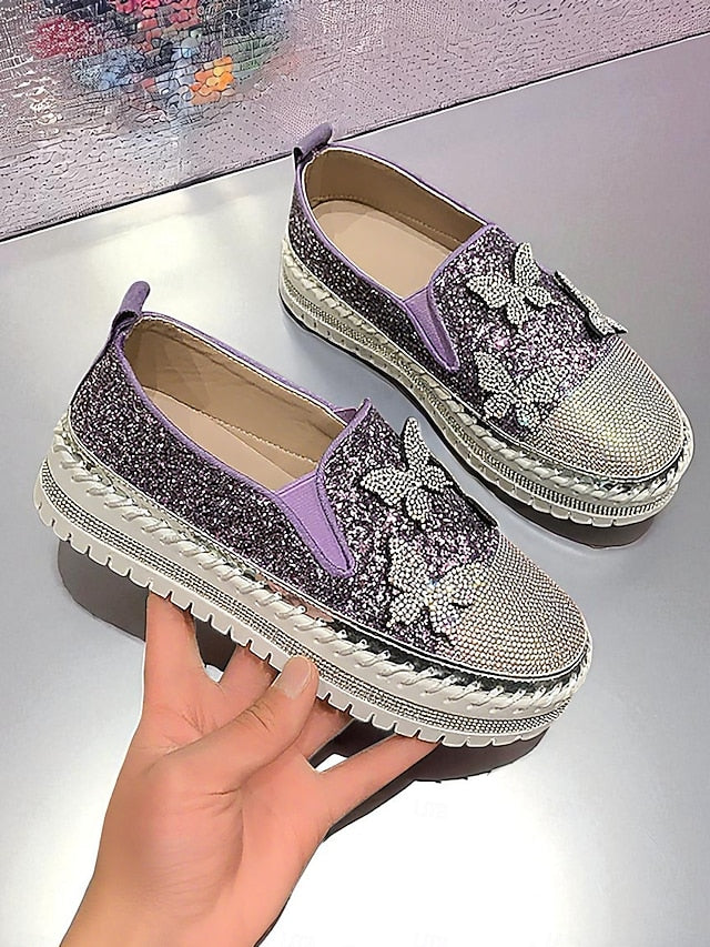 Platform Sneakers Slip-On Women's Purple with Glitter