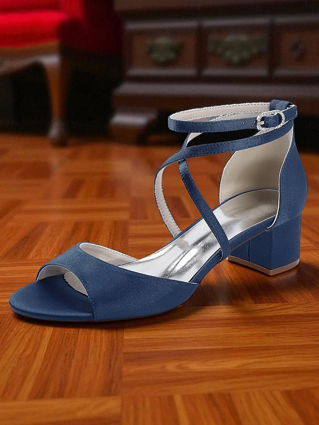Ankle Strap Sandals Women's Block Heel with Satin - Elegant