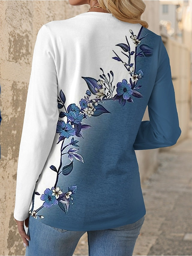 Women's T shirt Crew Neck Long Sleeve Tunic Floral Graphic