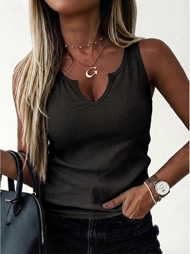 Women's Ribbed Knitted Tank Top Solid Color Elegant Stylish