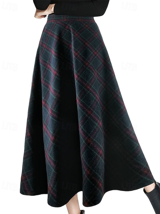 Women's Elegant Fashion Casual Midi Mid Waist Skirts Plaid