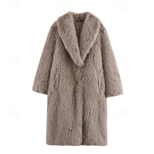 Buttons Fur Pocket Faux Women's Coat Comfortable Warm