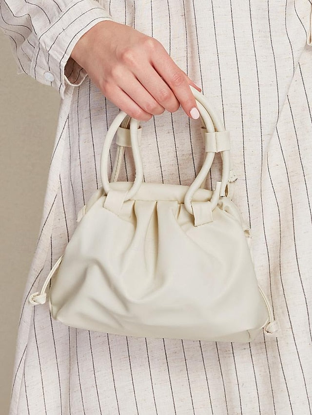 – Handbag Elegant Closure with Cream Drawstring Women's