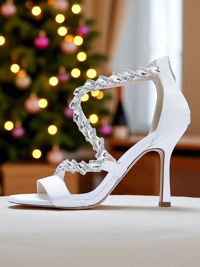 Sandals Rhinestone High Strappy Women's White - Heel