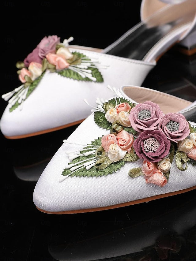 Flat Clutch White Floral Shoes – with Matching Embroidered