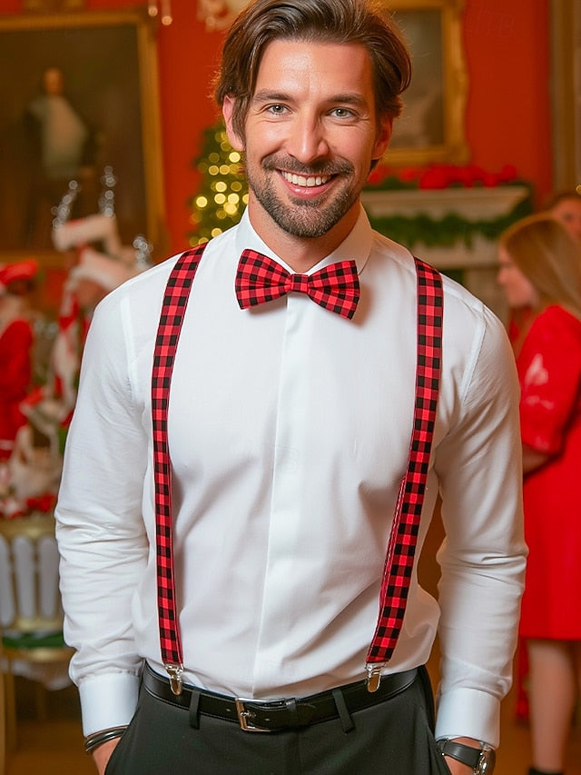 Tie Set Plaid Bow Men's and Christmas Adjustable Suspender