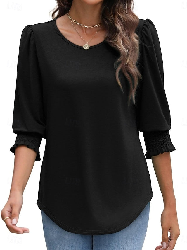 Women's Blouse Solid Color Stylish Casual 3/4 Length Sleeve