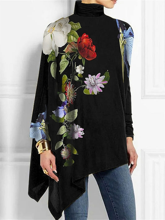 Women's T Shirt Print Asymmetrical Floral Fashion Long