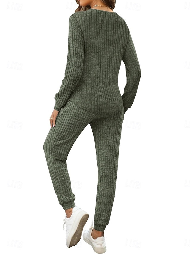 Women's Pants Sets Long Sleeve Crew Neck Solid Color
