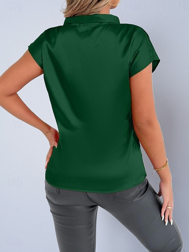 Women's Shirt Satin Shirt Casual Shirt Bow Plain Stylish