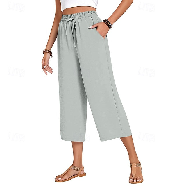 Women's Cotton Linen Pants Wide Leg Chinos Vacation