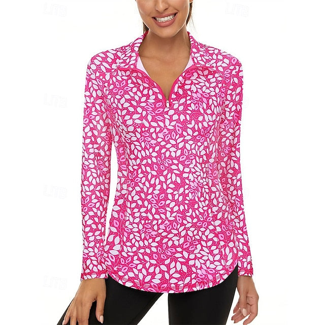 Women's Floral Golf Polo Shirt Tennis Shirt Long Sleeve