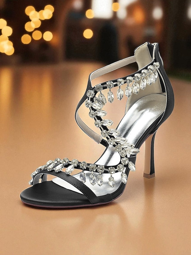 with Strappy Heel High Sandals Rhinestone Women's White
