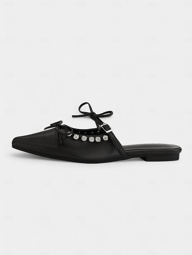 with Women's Pointed Black Flats Rhinestone Toe