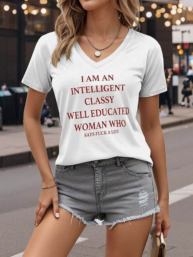 Women's T Shirt Casual Short Sleeve Regular Tops V Neck