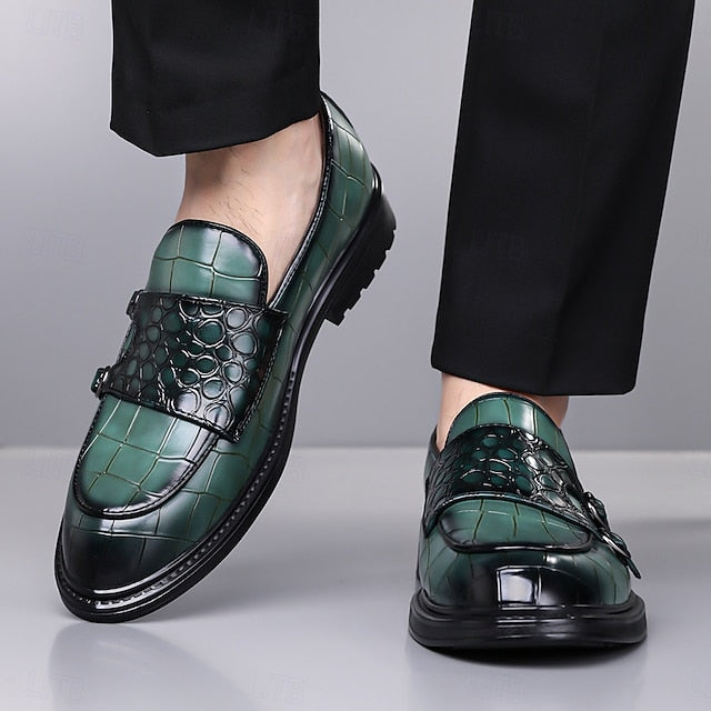 Men's – Leather Loafers Crocodile Brown Pattern with Faux