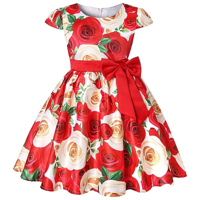 Short Flower Kids Floral Party Sleeve Dress Girls'