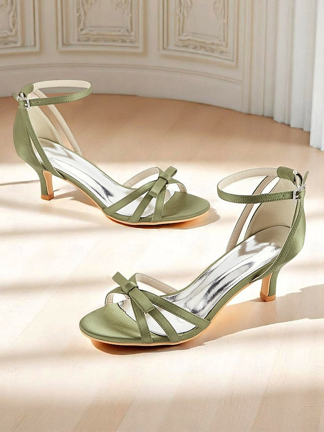 Satin Heel Vintage Green 1950s Women's Strappy Kitten