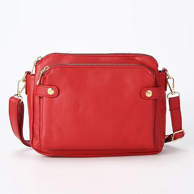 Schultertasche aus Leder für Damen im Vintage-Stil mit drei Lagen