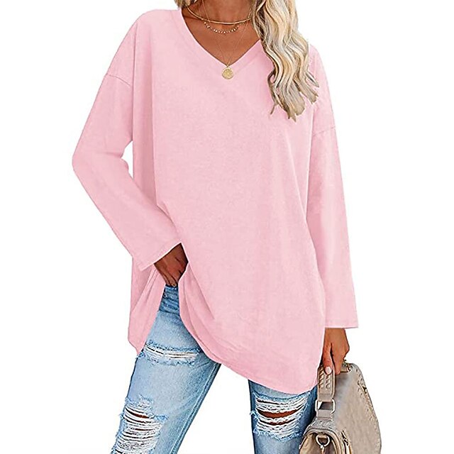 Women's T Shirt Plain Basic Long Sleeve V Neck Regular Tops