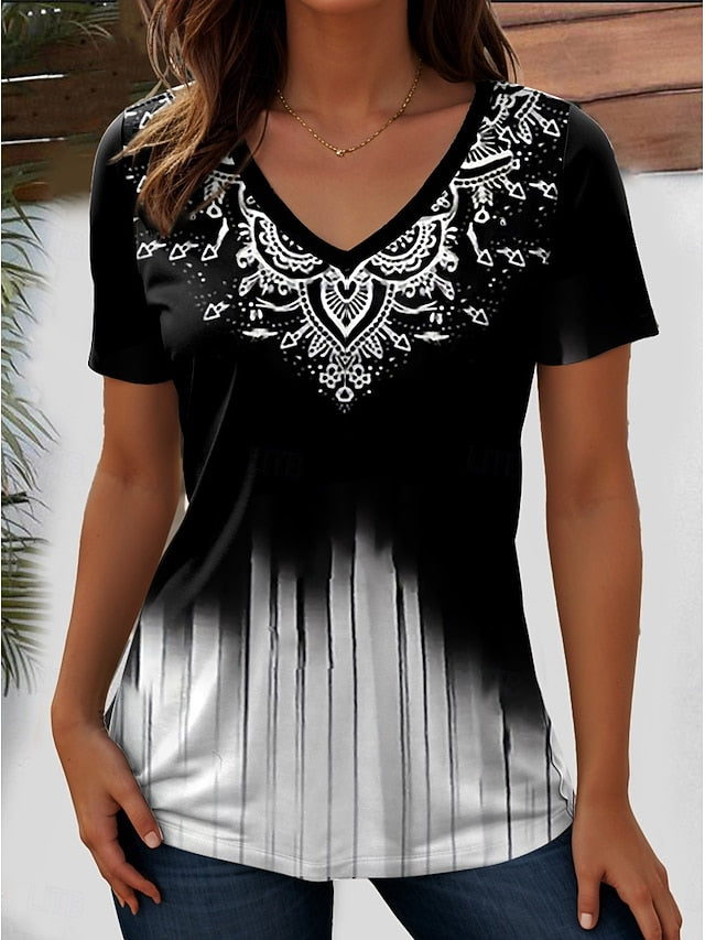 Women's T Shirt Print Graphic Paisley Bohemia Stylish