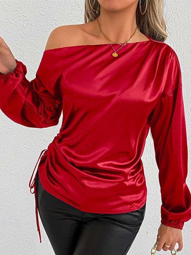 Women's Shirt Elegant Dressy Satin Top Asymmetric Solid