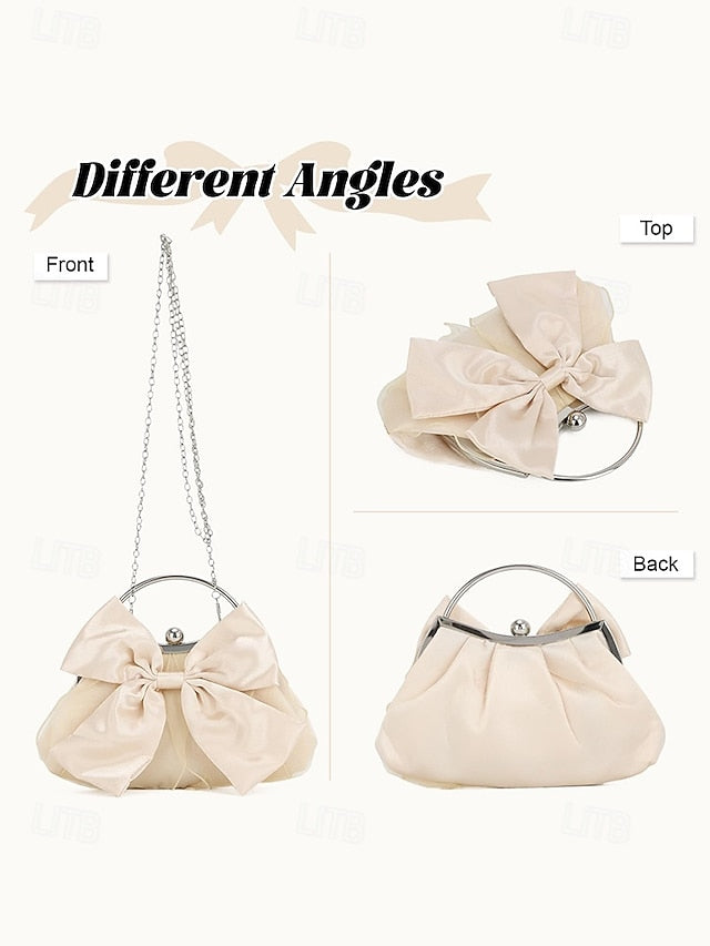 Evening Elegant Bow Women's Pearl – Clutch Bag Satin