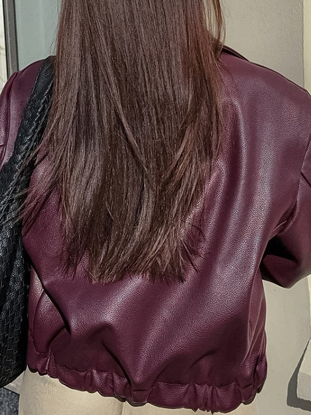 Warm Pocket Faux Leather Comfortable Zipper Jacket Women's