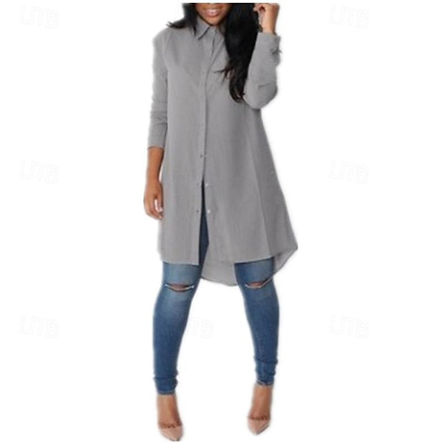 Women's Shirt Blouse Buttons Plain Casual Long Sleeve Shirt