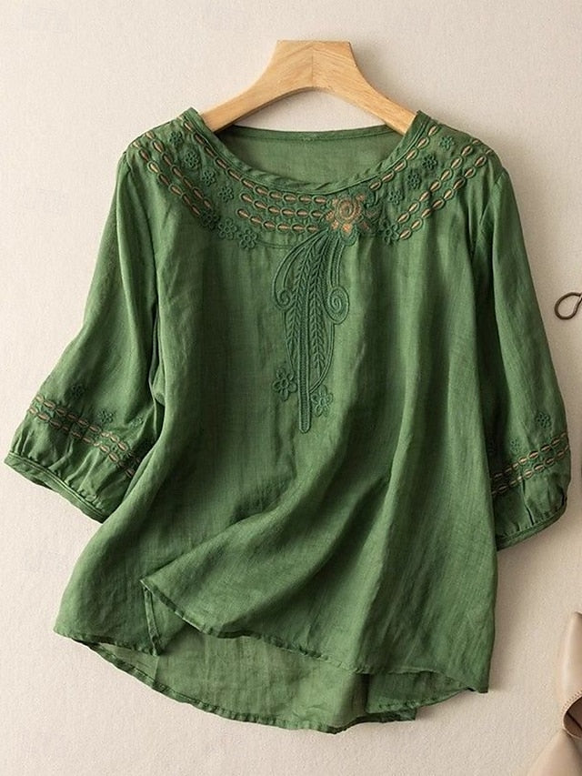 Women's Shirt Cotton Blend Blouse Lace Patchwork Solid