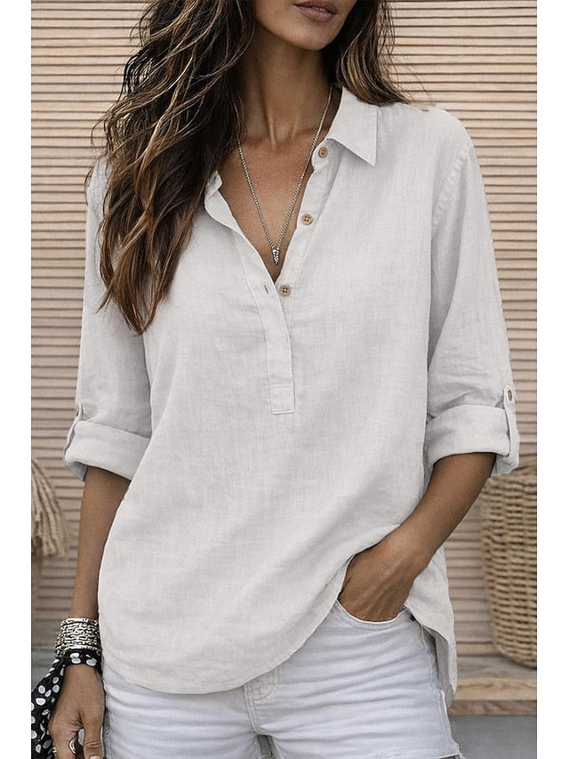 Women's Shirt Cotton Linen Shirts Popover Shirt Summer
