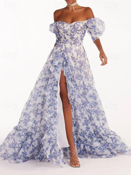 Women's Beach Dress Floral Print Asymmetrical Off Shoulder