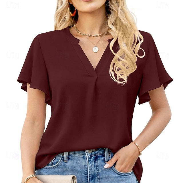 Women's Shirt Summer Shirt Casual Shirt Chiffon Tops Ruffle